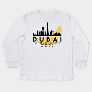 Dubai United Arab Emirates Skyline Map Art Kids Long Sleeve T-Shirt